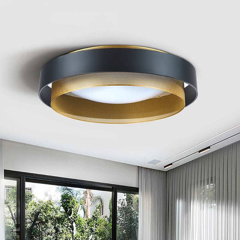 Vintage Metal Surface Ceiling Light - 2-Circle 2-Light Flush Mount Fixture (Black/White-Brass)