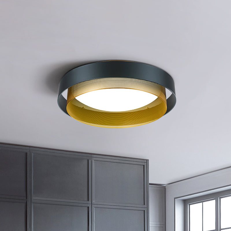 Vintage Metal Surface Ceiling Light - 2 - Circle 2 - Light Flush Mount Fixture (Black/White -
