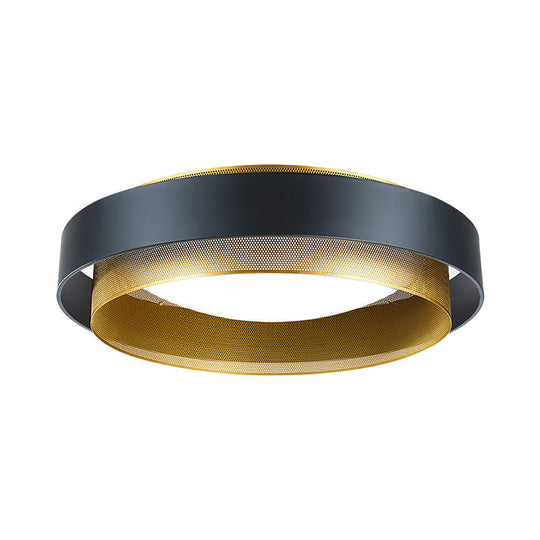 Vintage Metal Surface Ceiling Light - 2-Circle 2-Light Flush Mount Fixture (Black/White-Brass)