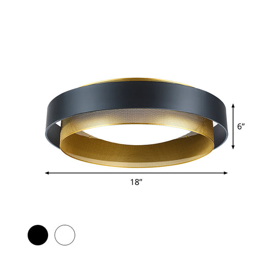 Vintage Metal Surface Ceiling Light - 2-Circle 2-Light Flush Mount Fixture (Black/White-Brass)