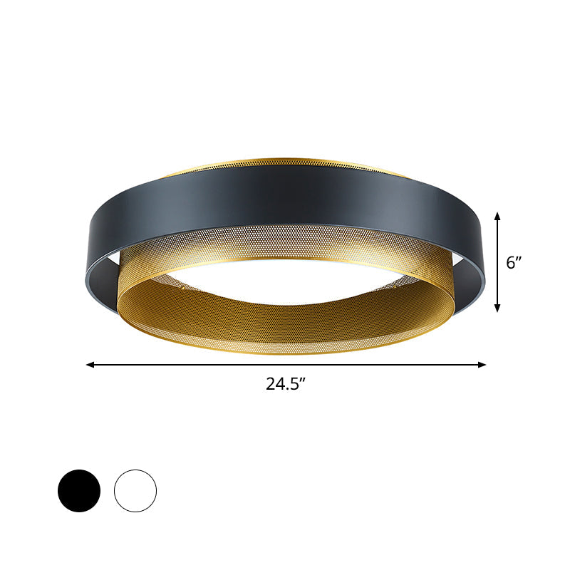 Vintage Metal Surface Ceiling Light - 2 - Circle 2 - Light Flush Mount Fixture (Black/White -