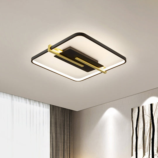 Minimalist Led Bedroom Flush - Mount Light Fixture - Black/White & Gold Ceiling Lamp With Square