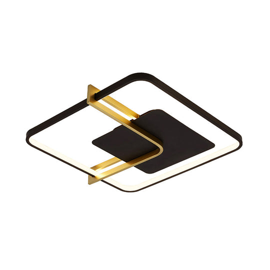 Sleek Square Thin Ceiling Flushmount Lamp - Minimalistic Acrylic Black/White - Gold Flush Light