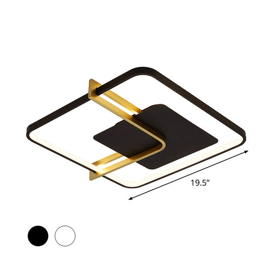 Sleek Square Thin Ceiling Flushmount Lamp - Minimalistic Acrylic Black/White - Gold Flush Light