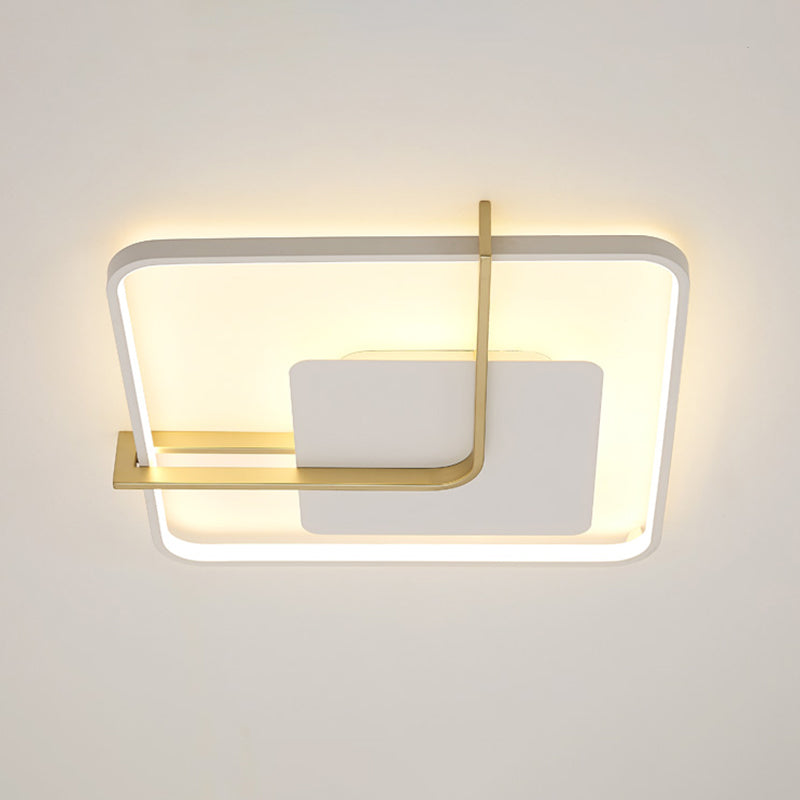 Sleek Square Thin Ceiling Flushmount Lamp - Minimalistic Acrylic Black/White - Gold Flush Light