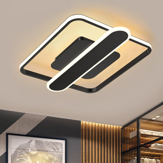 Contemporary Aluminum Square Frame Led Ceiling Lamp - Black/Gold/White 16.5/20.5 Inches Wide Black
