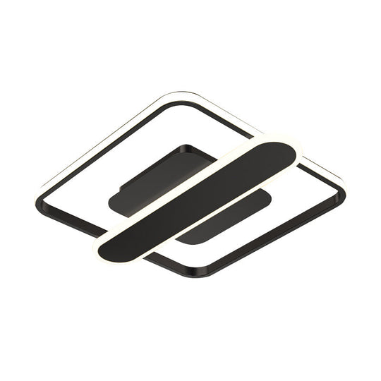 Contemporary Aluminum Square Frame Led Ceiling Lamp - Black/Gold/White 16.5/20.5 Inches Wide