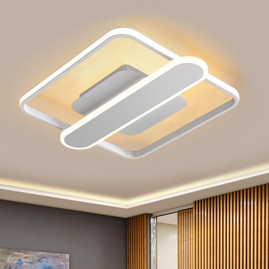 Contemporary Aluminum Square Frame Led Ceiling Lamp - Black/Gold/White 16.5/20.5 Inches Wide White