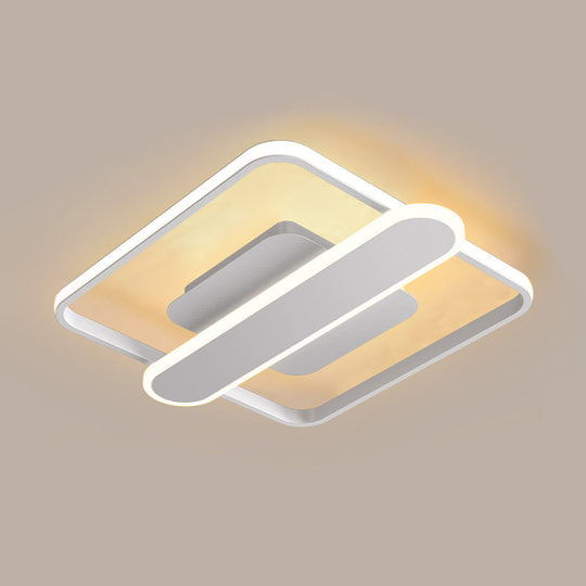 Contemporary Aluminum Square Frame Led Ceiling Lamp - Black/Gold/White 16.5/20.5 Inches Wide