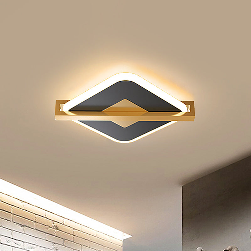 Vintage Acrylic Led Ceiling Mount Light - Black/White - Gold Rhombus Design With Frame Guard Black
