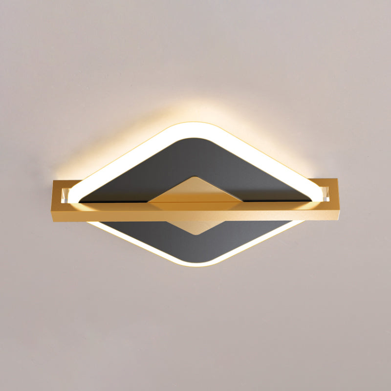 Vintage Acrylic Led Ceiling Mount Light - Black/White - Gold Rhombus Design With Frame Guard