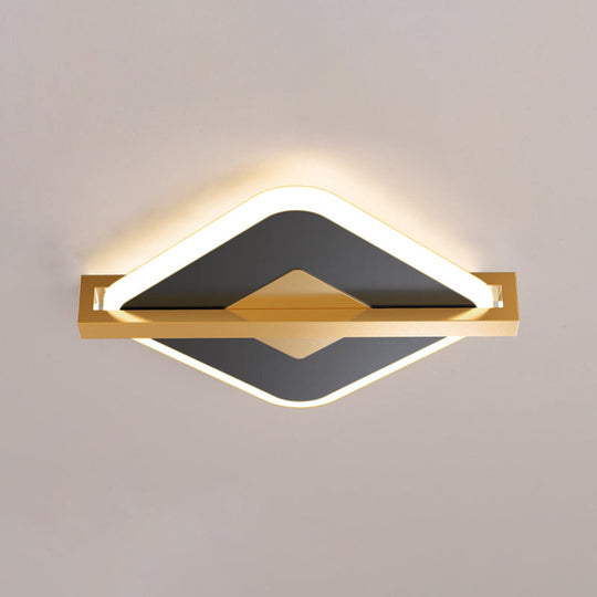 Vintage Acrylic Led Ceiling Mount Light - Black/White - Gold Rhombus Design With Frame Guard