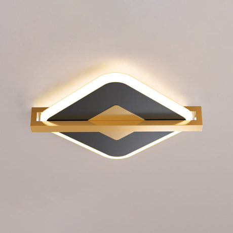 Vintage Acrylic Led Ceiling Mount Light - Black/White-Gold Rhombus Design With Frame Guard