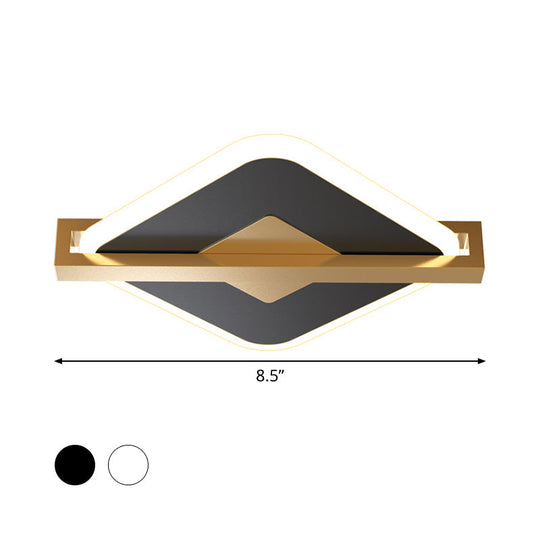 Vintage Acrylic Led Ceiling Mount Light - Black/White - Gold Rhombus Design With Frame Guard