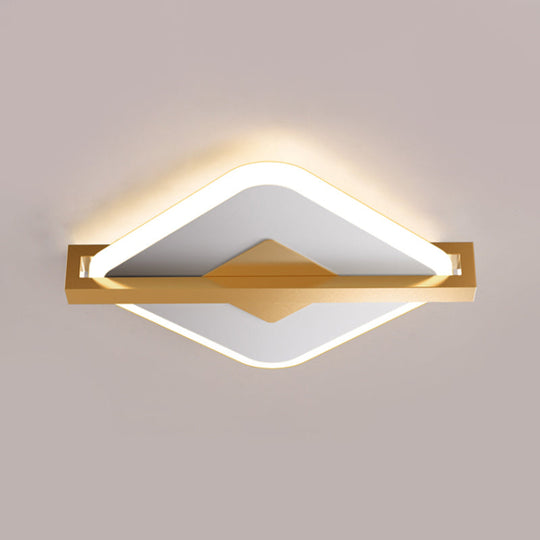 Vintage Acrylic Led Ceiling Mount Light - Black/White - Gold Rhombus Design With Frame Guard