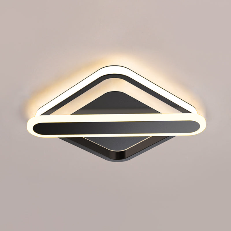 Modern Iron Rhombus - Oblong Led Foyer Ceiling Light In Black/Gold/White