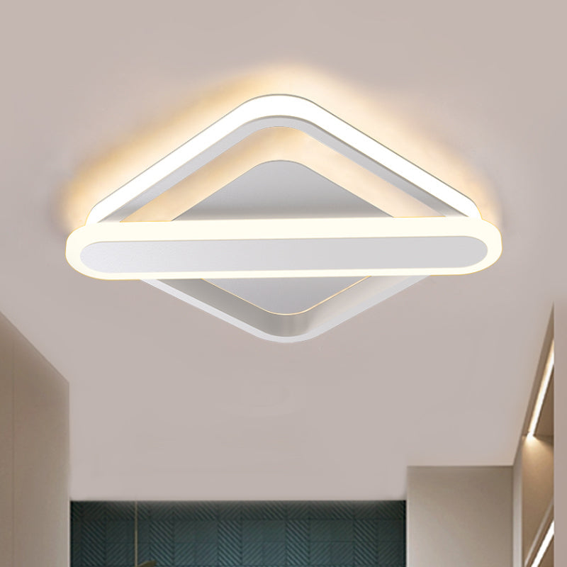 Modern Iron Rhombus - Oblong Led Foyer Ceiling Light In Black/Gold/White White
