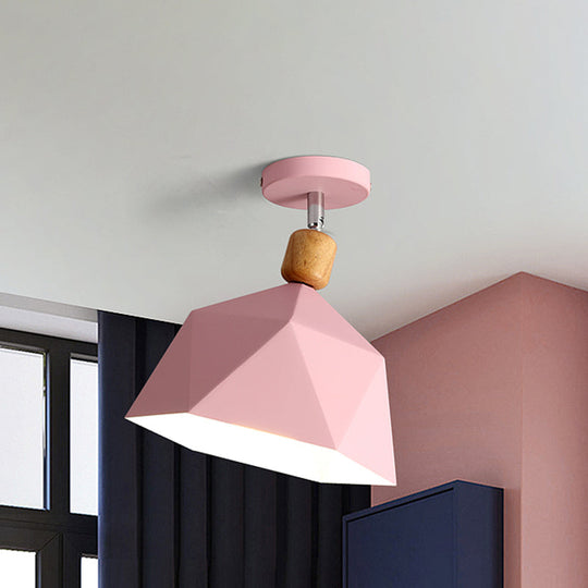 Shade Faceted Dome Ceiling Light Fixture - Macaron Metal Semi - Flush Mount For Apartments