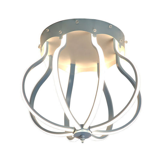 Macaron Style Aluminum Led Ceiling Light - Yellow/Blue Pear Cage Semi Flush Mount For Bedroom
