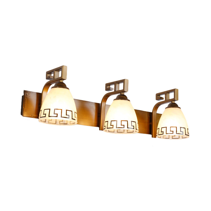 Ivory Glass Dome Vanity Sconce - Gold With Curvy Iron Arm 2/3 Lights Bathroom Wall Lamp Fixture