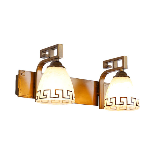 Ivory Glass Dome Vanity Sconce - Gold With Curvy Iron Arm 2/3 Lights Bathroom Wall Lamp Fixture