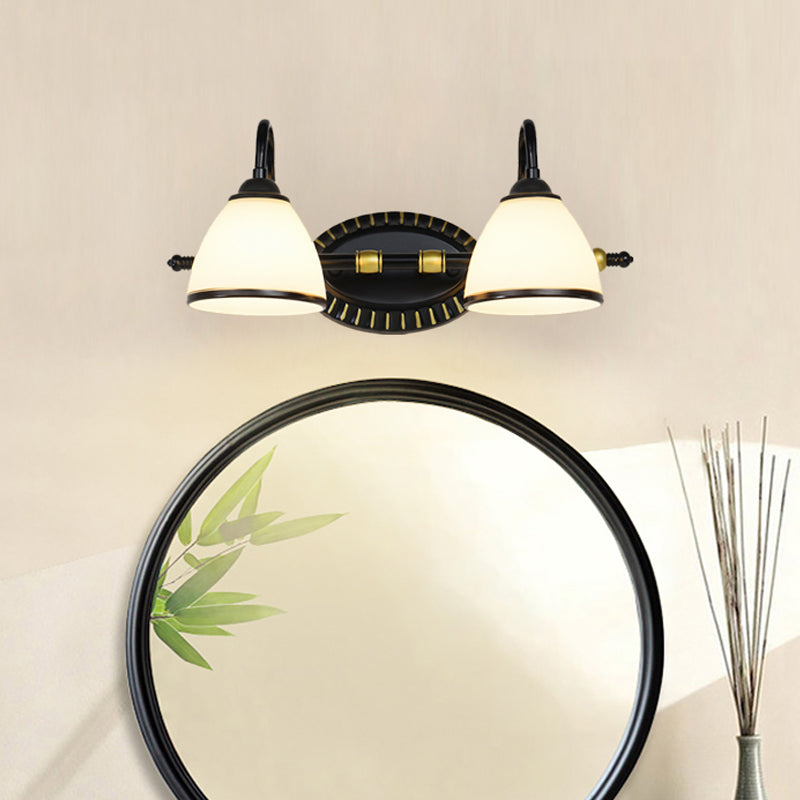 Milky Glass Wall Sconce With Black Metal Arm - 2/3 Bulb Vanity Fixture