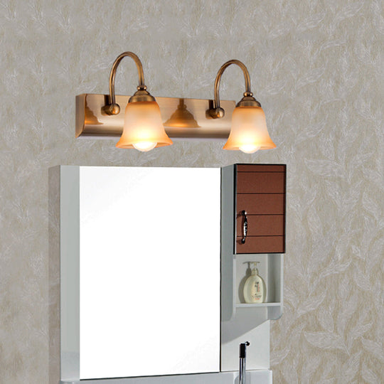 Vintage Gold Vanity Lamp With Frosted Glass & Gooseneck Arm For Bathroom Wall Mount - 2/3 Bulbs