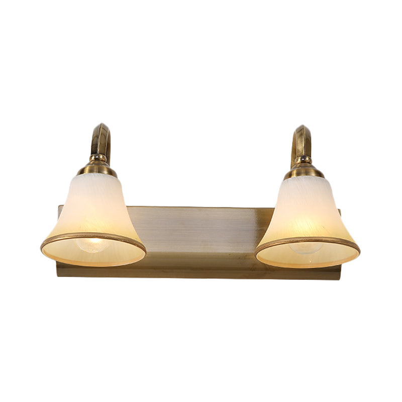 Vintage Opal Glass Bell Wall Mounted Vanity Sconce With Gold Finish And Metal Swooping Arm - 2/3/4