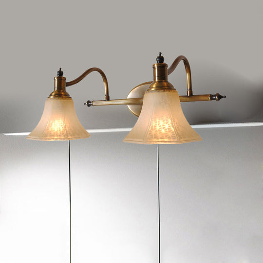 Frosted Glass Bell Vanity Light With Metal Swooping Arm - Antique Gold 2/3 Bulbs Bathroom Sconce