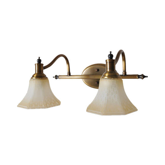 Frosted Glass Bell Vanity Light With Metal Swooping Arm - Antique Gold 2/3 Bulbs Bathroom Sconce