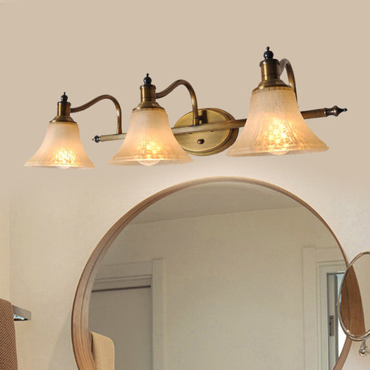 Frosted Glass Bell Vanity Light With Metal Swooping Arm - Antique Gold 2/3 Bulbs Bathroom Sconce