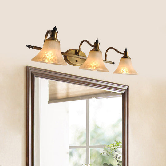 Frosted Glass Bell Vanity Light With Metal Swooping Arm - Antique Gold 2/3 Bulbs Bathroom Sconce