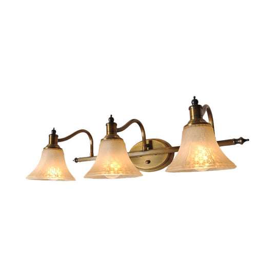 Frosted Glass Bell Vanity Light With Metal Swooping Arm - Antique Gold 2/3 Bulbs Bathroom Sconce