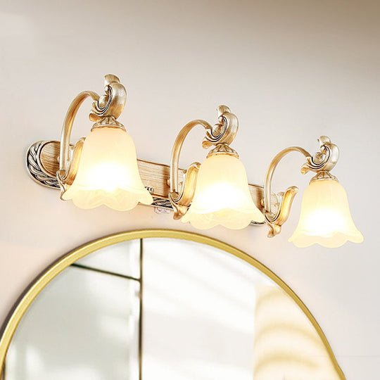 Blossom Vanity Lighting - Cream Glass Brass Wall Lamp Sconce With Curvy Arm 3 /