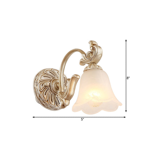 Blossom Vanity Lighting - Cream Glass Brass Wall Lamp Sconce With Curvy Arm