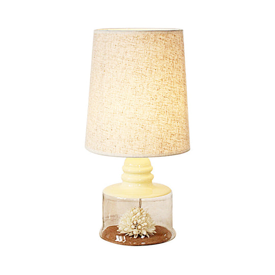 Jade - Pastoral Bucket Table Lamp 1-Bulb Fabric Night Light In Clear/Blue/Black With Dried Flower
