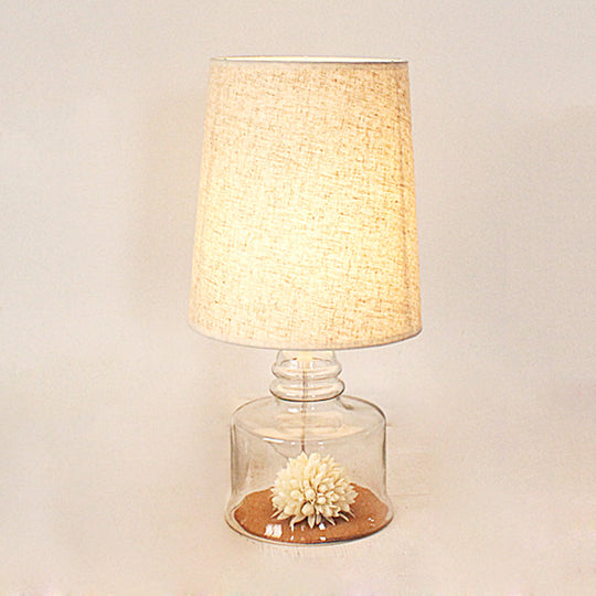 Jade - Pastoral Bucket Table Lamp 1-Bulb Fabric Night Light In Clear/Blue/Black With Dried Flower