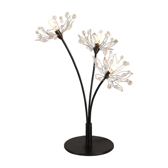 Victoire - Black Contemporary 3 Heads Desk Lamp With Hand-Cut Crystal Shade Blossom Nightstand Light