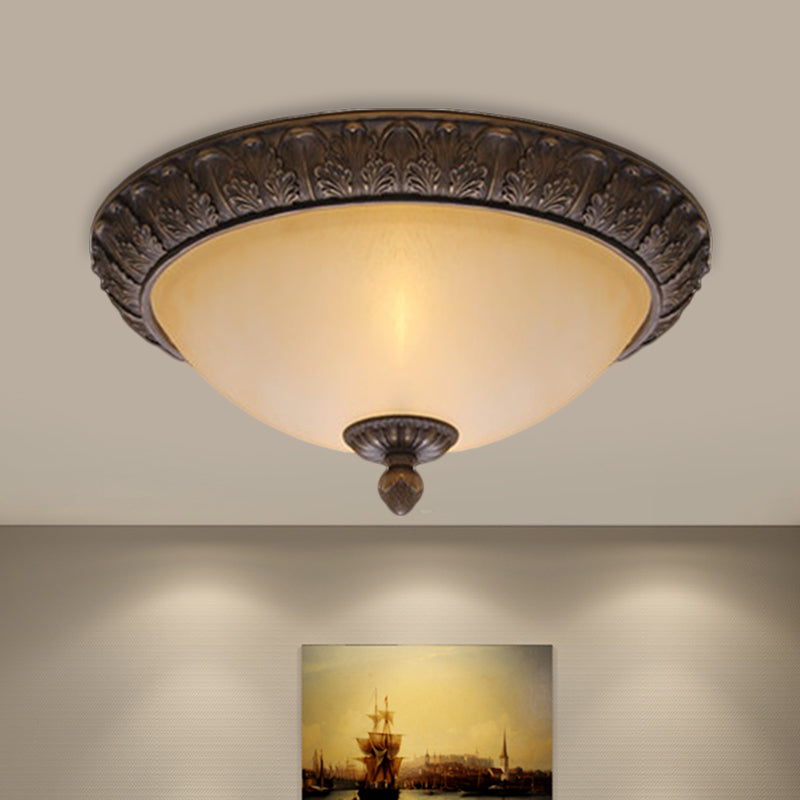 Vintage Brass Led Flush Lamp With Amber Glass For Balcony - 12.5/15 Wide / 12.5