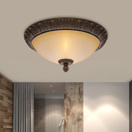 Vintage Brass Led Flush Lamp With Amber Glass For Balcony - 12.5/15 Wide