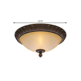 Vintage Brass Led Flush Lamp With Amber Glass For Balcony - 12.5/15 Wide