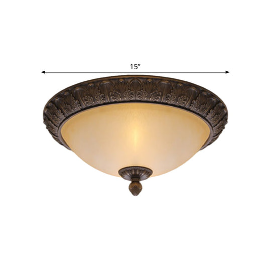 Vintage Brass Led Flush Lamp With Amber Glass For Balcony - 12.5/15 Wide