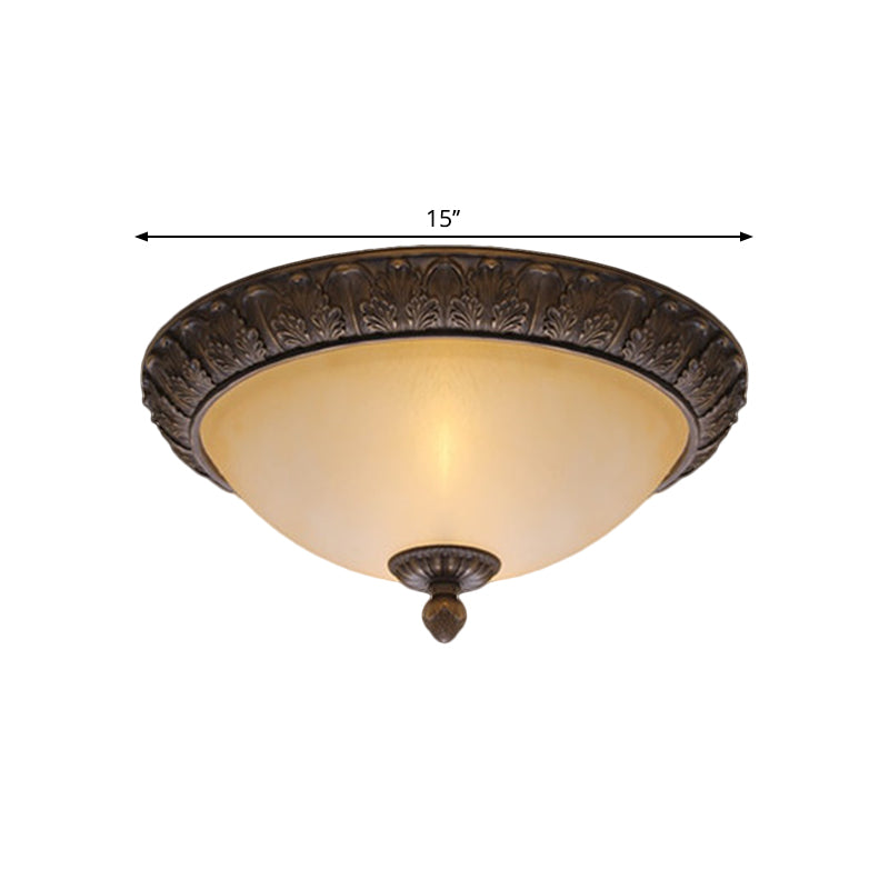 Vintage Brass Led Flush Lamp With Amber Glass For Balcony - 12.5’/15’ Wide