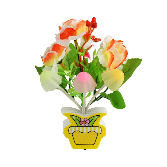 Contemporary Plastic Blooming Flower Wall Nightlight - Yellow/Pink/Peach Led Night Light With Plug