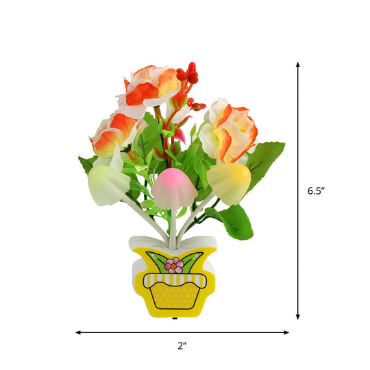 Contemporary Plastic Blooming Flower Wall Nightlight - Yellow/Pink/Peach Led Night Light With Plug