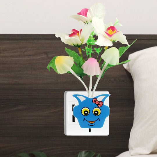 Contemporary Plastic Blooming Flower Wall Nightlight - Yellow/Pink/Peach Led Night Light With Plug