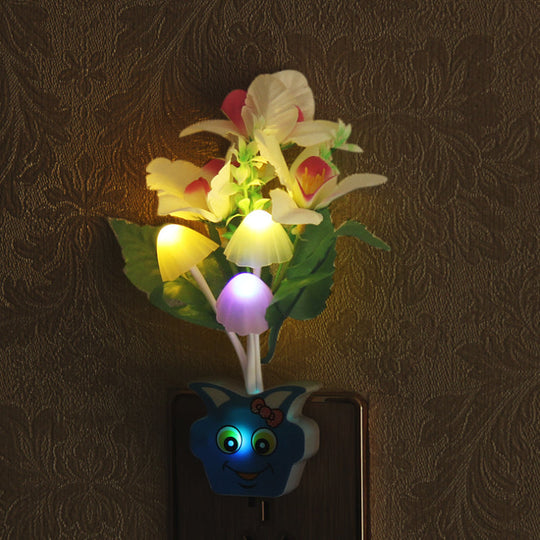 Contemporary Plastic Blooming Flower Wall Nightlight - Yellow/Pink/Peach Led Night Light With Plug