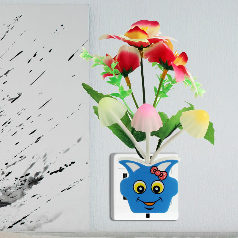 Contemporary Plastic Blooming Flower Wall Nightlight - Yellow/Pink/Peach Led Night Light With Plug