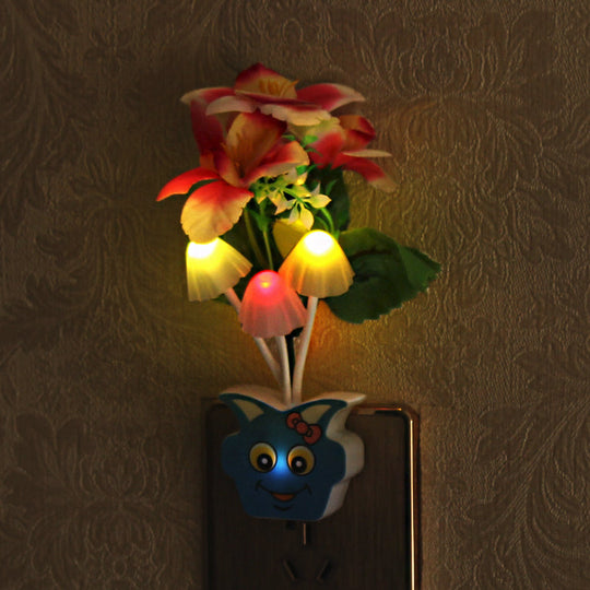 Contemporary Plastic Blooming Flower Wall Nightlight - Yellow/Pink/Peach Led Night Light With Plug