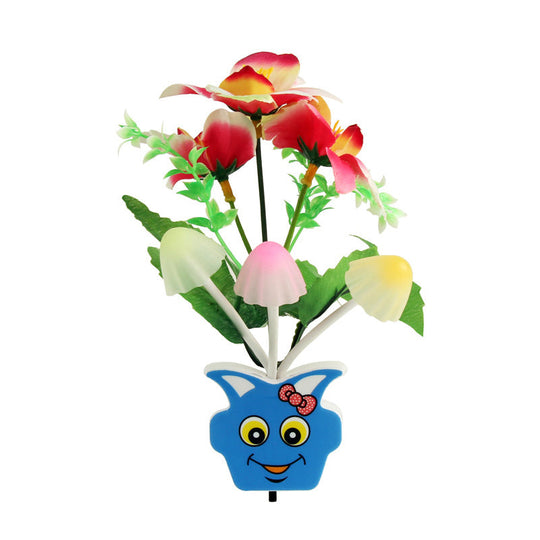 Contemporary Plastic Blooming Flower Wall Nightlight - Yellow/Pink/Peach Led Night Light With Plug